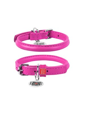 Q-Pet - Waudog rundsyet læder halsbånd pink 